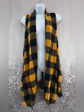 Yellow and Black Buffalo Plaid Open Vest
